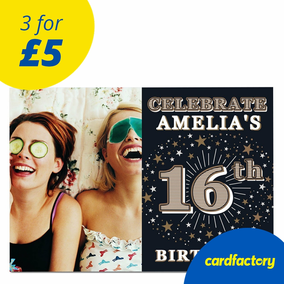 Image of Photo 16th Birthday Invitation - Gold Stars