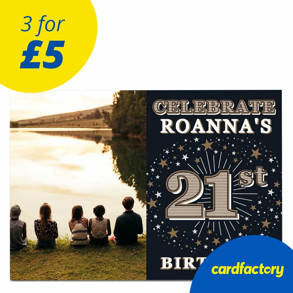 Image of Photo 21st Birthday Invitation - Gold Stars