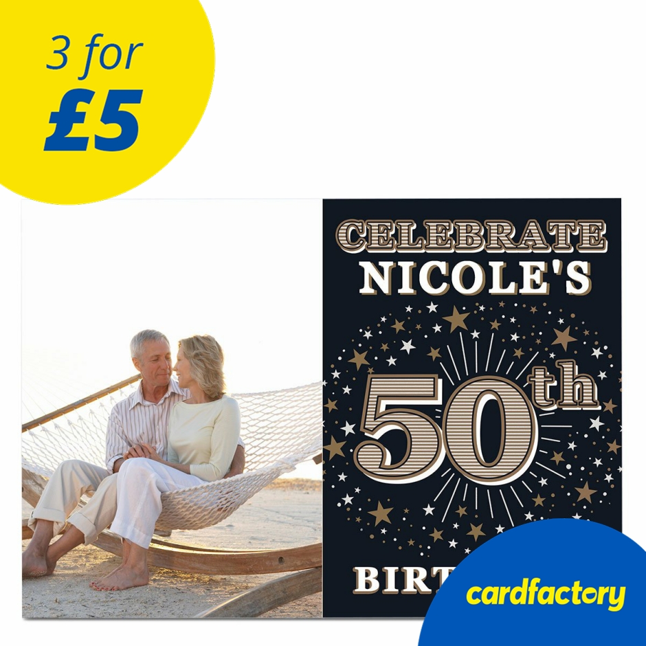 Image of Photo 50th Birthday Invitation - Gold Stars