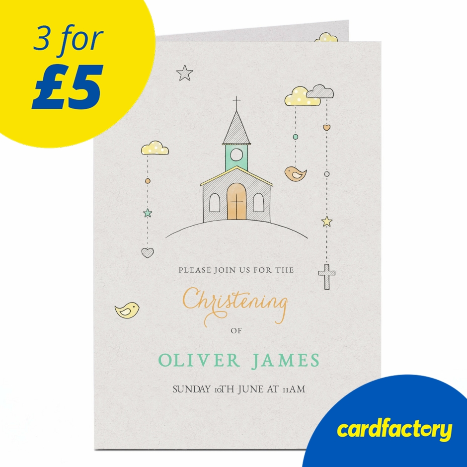 Image of Personalised Christening Invitation - Pastel Church