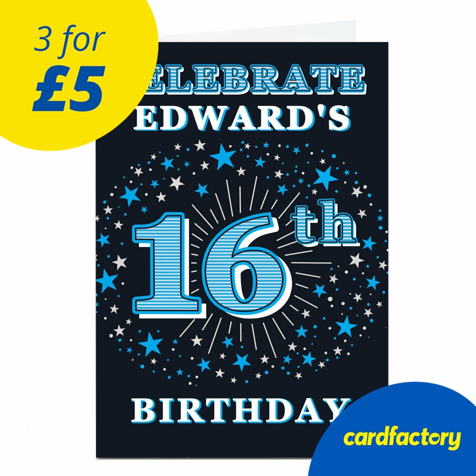 Image of Personalised 16th Birthday Invitation- Blue Stars