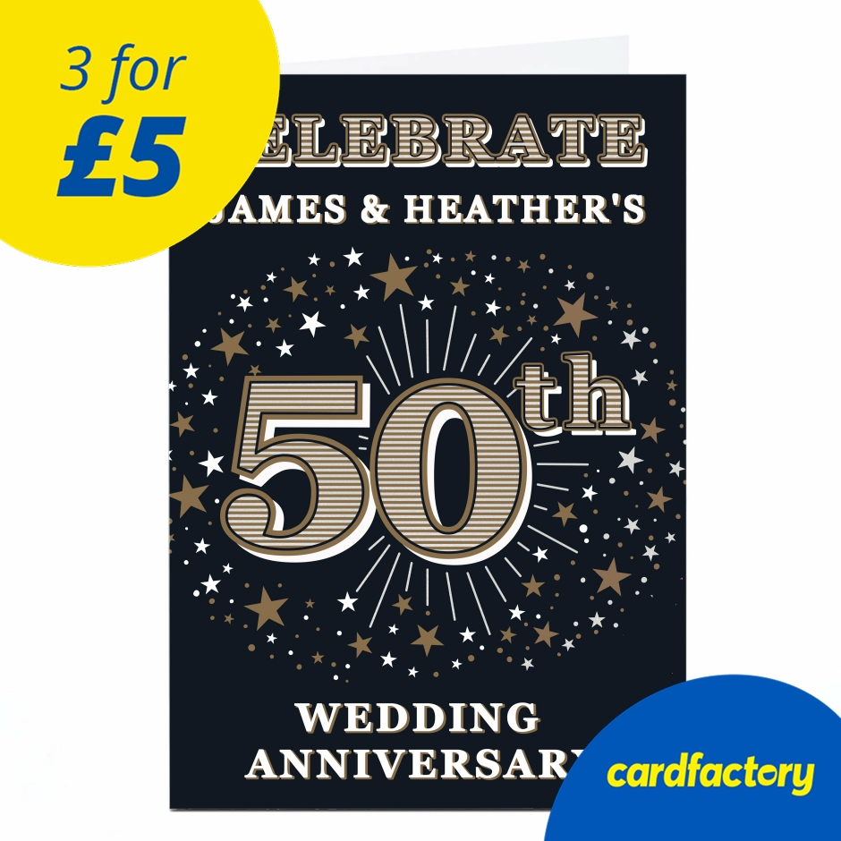 Image of Personalised 50th Wedding Anniversary Invitation - Gold Stars