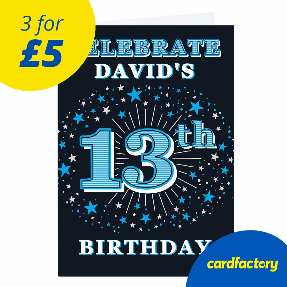 Image of Personalised 13th Birthday Invitation - Blue Stars