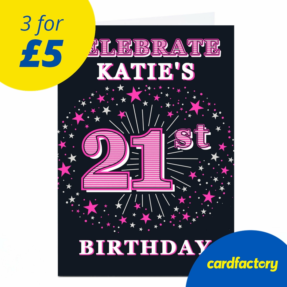 Image of Personalised 21st Birthday Invitation - Pink Stars
