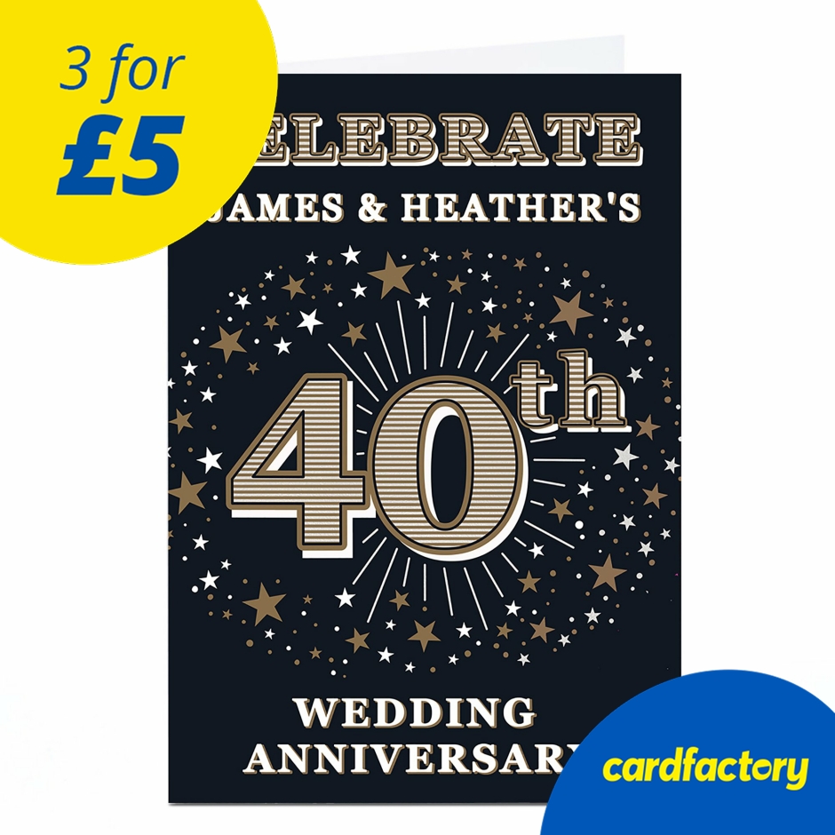 Image of Personalised 40th Anniversary Invitation - Gold Stars