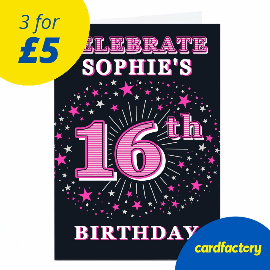 Image of Personalised 16th Birthday Invitation - Pink Stars