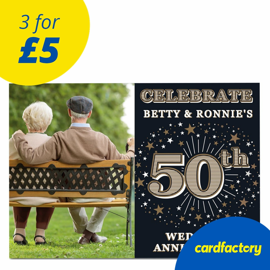 Image of Photo 50th Anniversary Invitation - Gold Stars