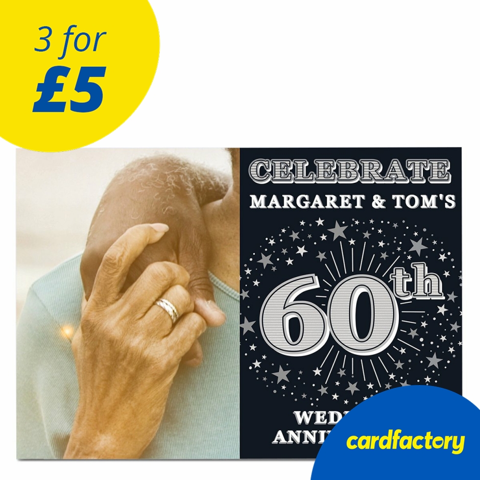 Image of Photo 60th Anniversary Invitation - Silver Stars