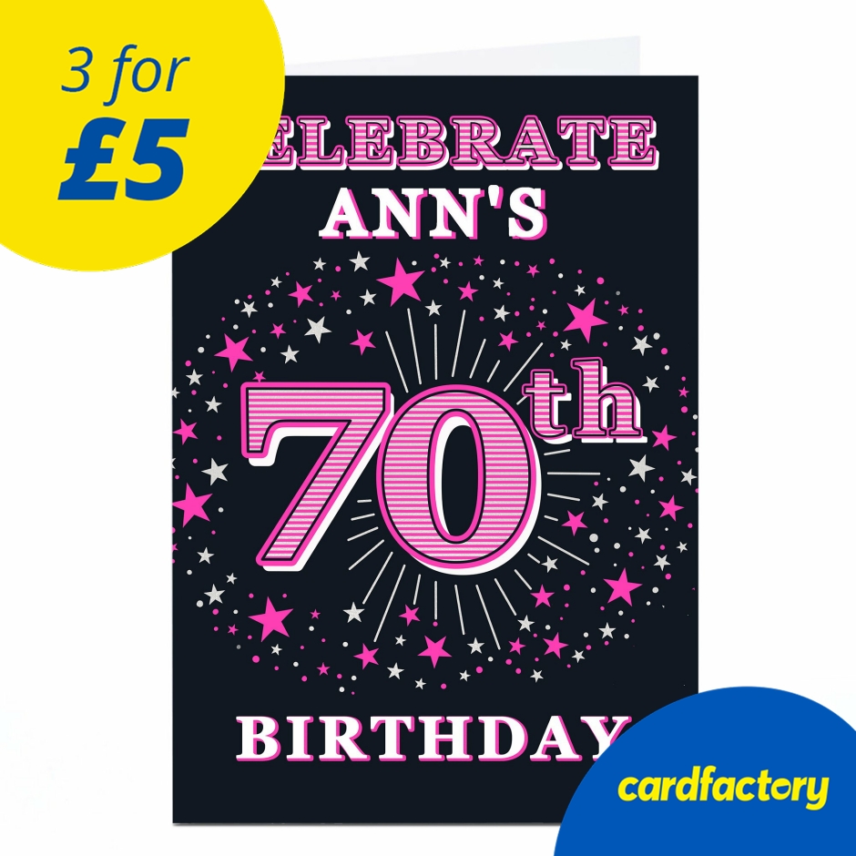 Image of Personalised 70th Birthday Invitation - Pink Stars