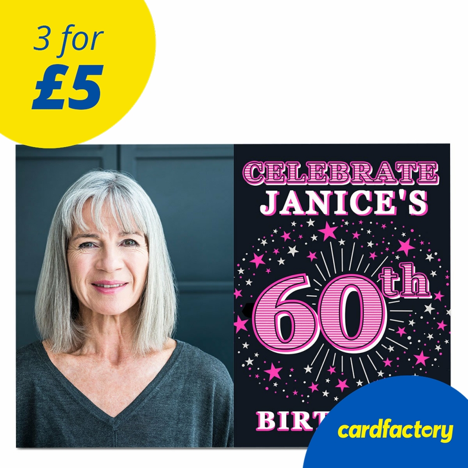 Image of Photo 60th Birthday Invitation - Pink Stars