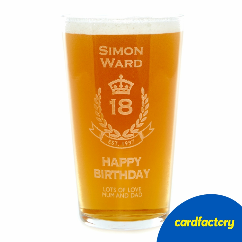 Image of Personalised 18th Birthday Crest Pint Glass