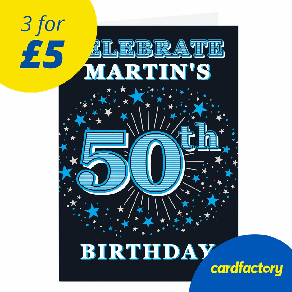 Image of Personalised 50th Birthday Invitation - Blue Stars