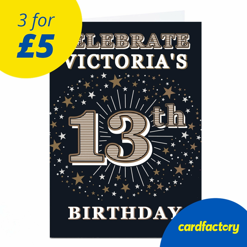 Image of Personalised 13th Birthday Invitation - Gold Stars