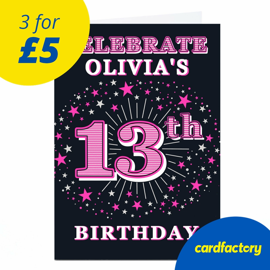 Image of Personalised 13th Birthday Invitation - Pink Stars