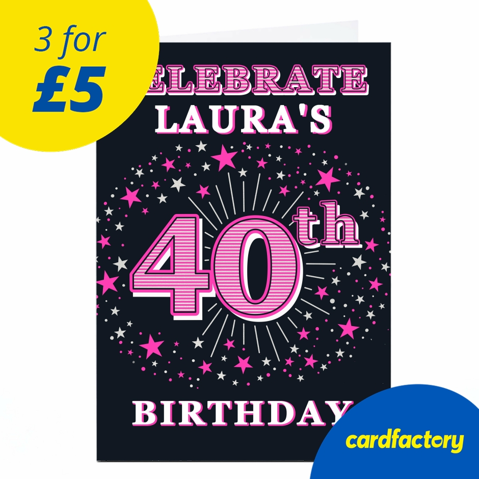 Image of Personalised 40th Birthday Invitation - Pink Stars
