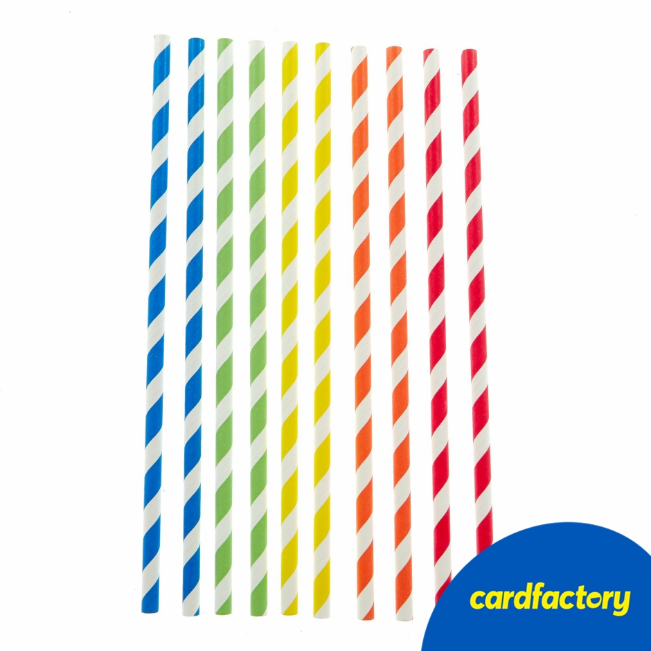Image of Assorted Striped Paper Straws Pack | Eco-Friendly Drink Accessories | Bold Colours | 48 Count | Ideal for Parties