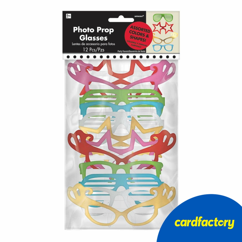 Image of Pack of 12 Novelty Photo Booth Prop Glasses | Colourful Party Accessories | Cardboard &amp; Elastic Material | One Size Fits Most
