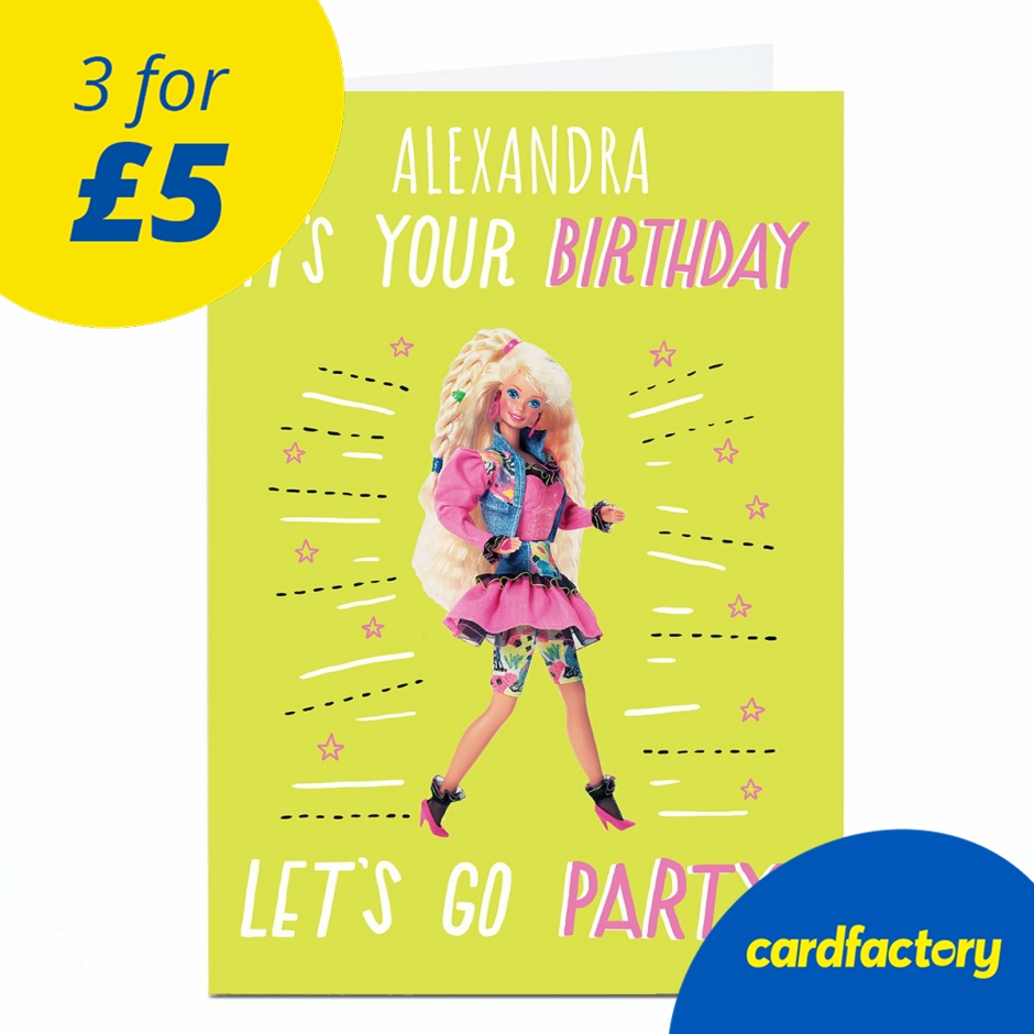 Personalised Barbie Birthday Card - Let's Go Party