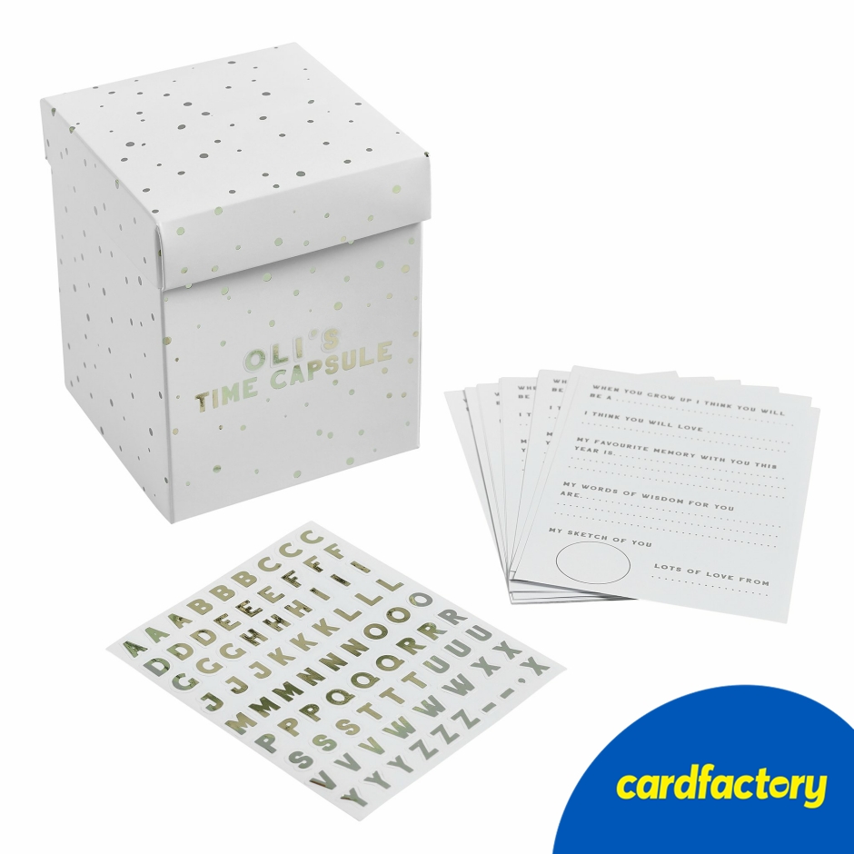 Image of Customisable Baby Time Capsule Box | Keepsake Storage for Mementos | Includes Alphabet Stickers &amp; Prediction Cards | Flat-Pack Design | Perfect Gift for Children