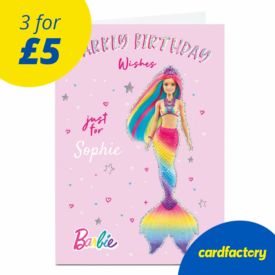 Personalised Barbie Birthday Card - Sparkly Wishes