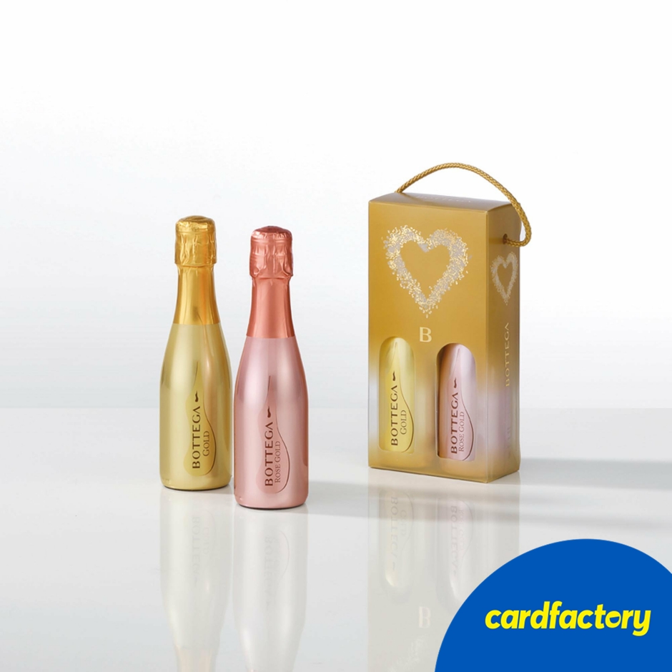 Image of Bottega Gold &amp; Rose Gold Prosecco Duo | Premium Prosecco Gift Set | 20cl Bottles | Romantic Heart Design | Perfect for Any Occasion