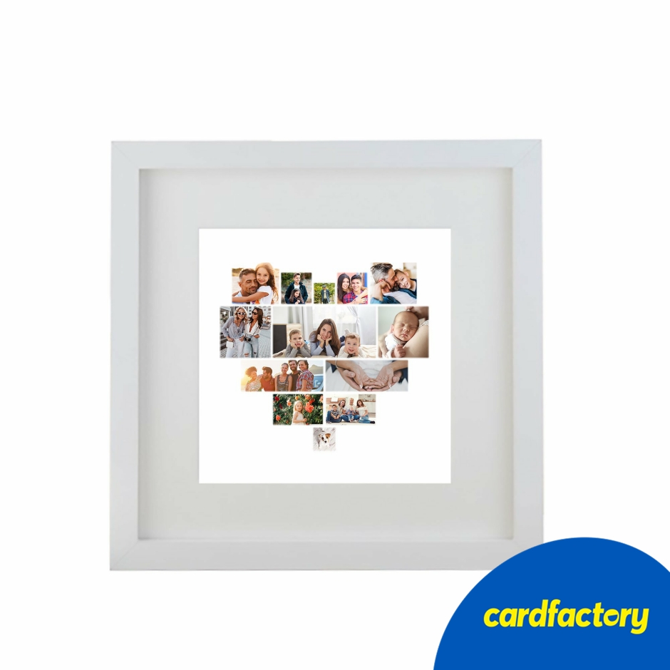 Image of Multi Photo Upload Square Framed Print | Heart Shape Design | Glass &amp; MDF Materials | H31.2cm x W31.2cm x D1cm | Custom Art Piece Gift