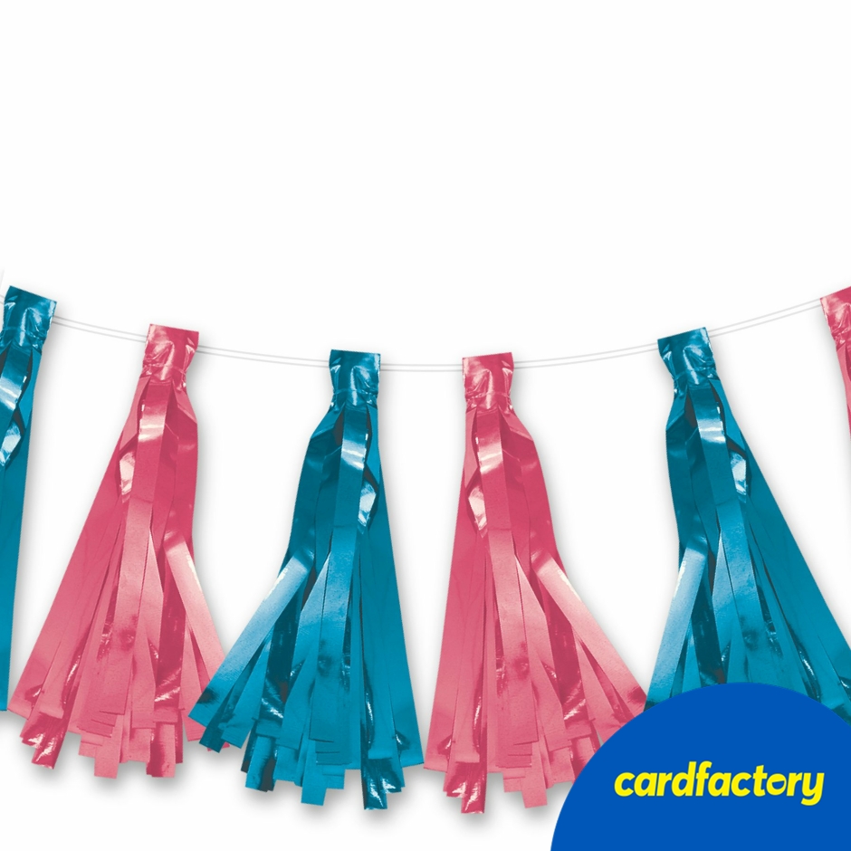 Image of Blue &amp; Pink Foil Tassel Gender Reveal Garland