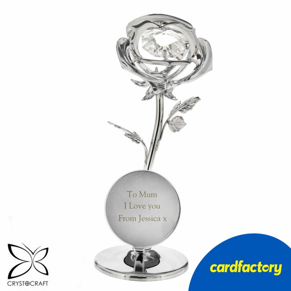 Image of Personalised Crystocraft Silver-Plated Rose Ornament | Elegant Keepsake Gift | Memorial Decor | 3cm x 8.3cm x 3cm