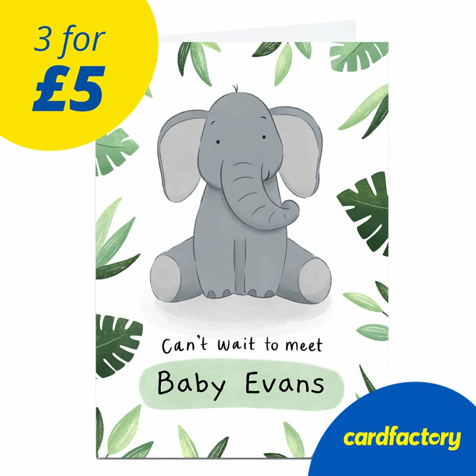 Personalised Chloe Fae New Baby Card - Elephant