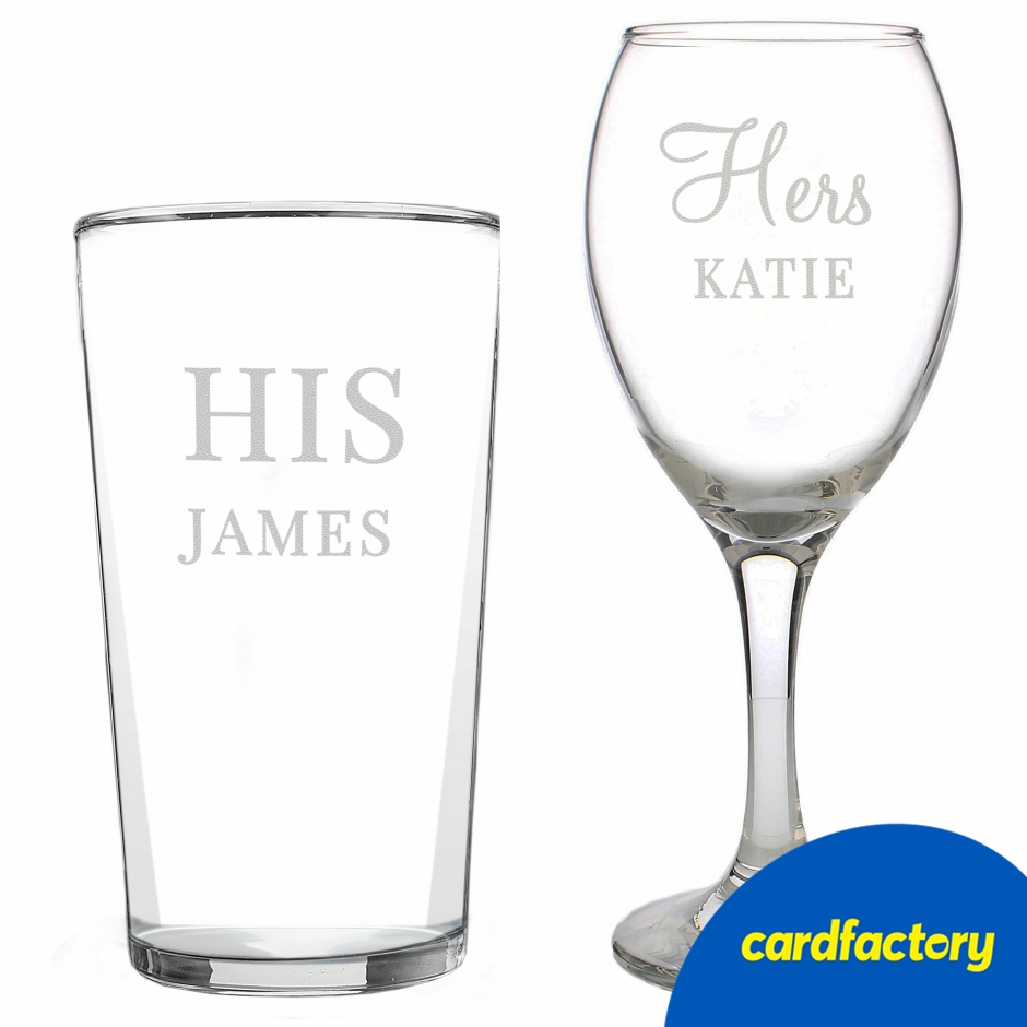 Image of Personalised His &amp; Her's Wine &amp; Pint Glass set