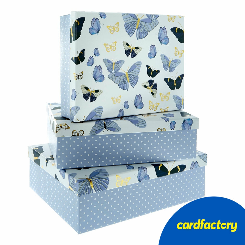 Image of Butterfly Print Gift Boxes - Set of 3 | Stacking Card Boxes for Any Occasion | Ideal for Gifting | Storage Solution | Small, Medium, Large Sizes