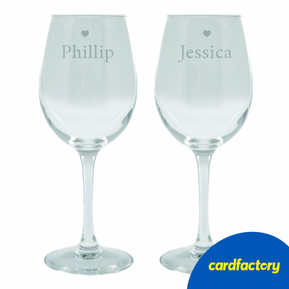 Image of Personalised Engraved Wine Glasses Set - His and Hers Hearts