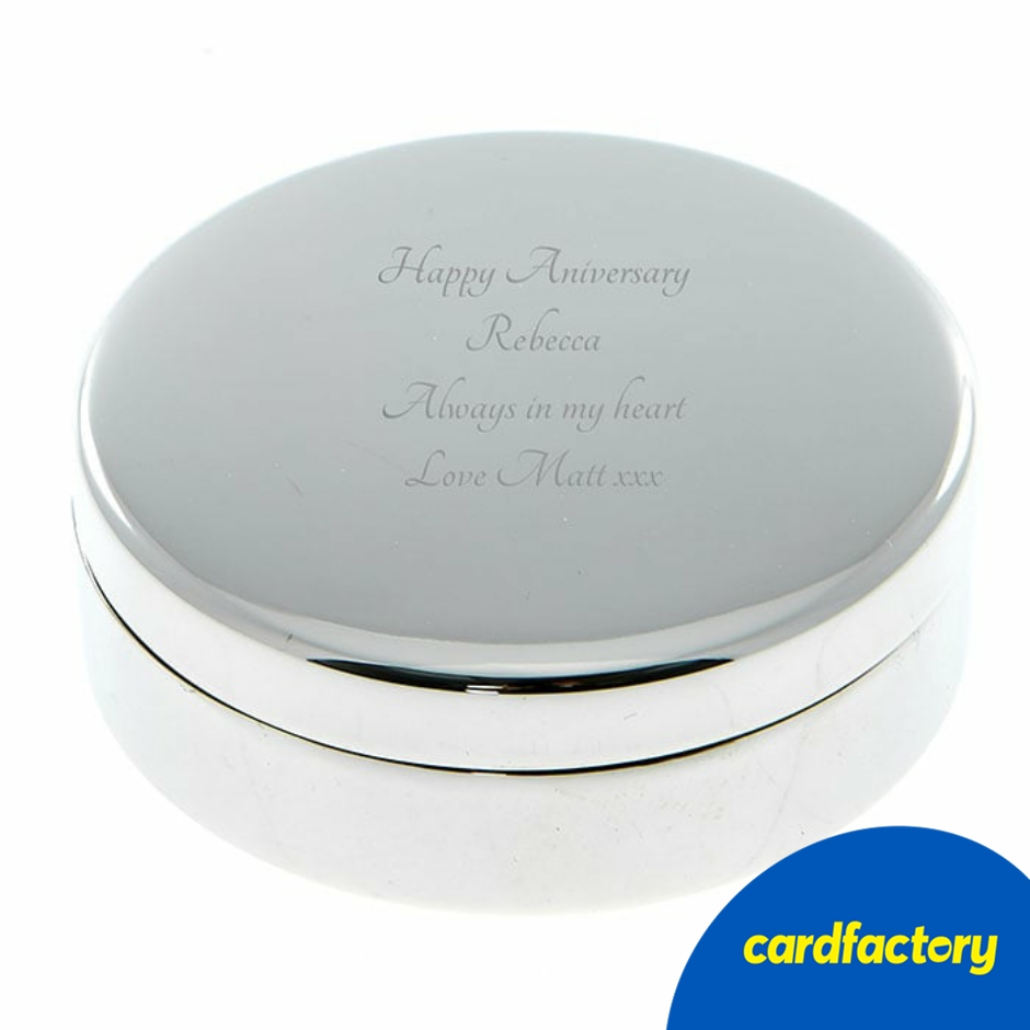 Image of Personalised Engraved Circular Trinket Box | Metal Keepsake | Ideal Gift for Her | D 8.7cm | Elegant Jewellery Storage