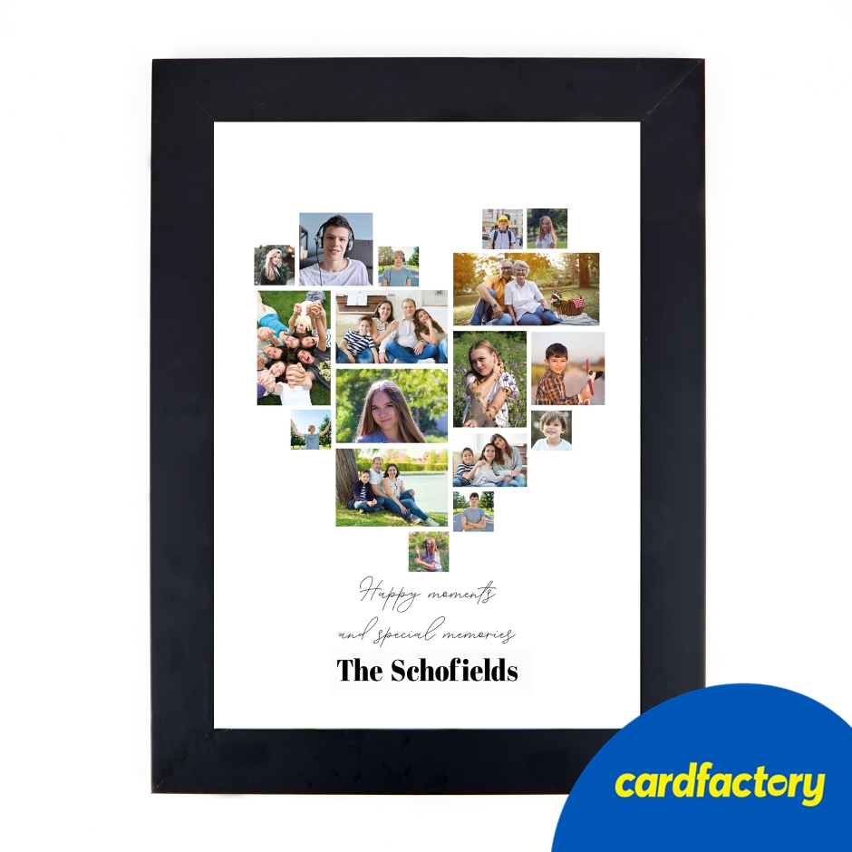 Image of Personalised A5 Photo Upload Print | 17 Photos &amp; Name | Black or White Frame Available | Perfect Family Gift | Portrait Size H42cm x W30cm