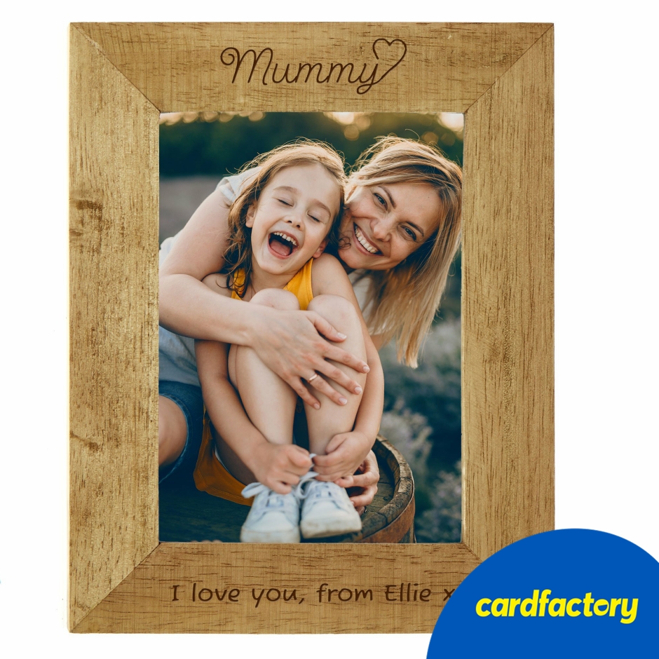 Image of Personalised Engraved Wooden Photo Frame for Mummy | Elegant Heart Design | Made from Wood | Available in Small, Medium, Large | Perfect Gift