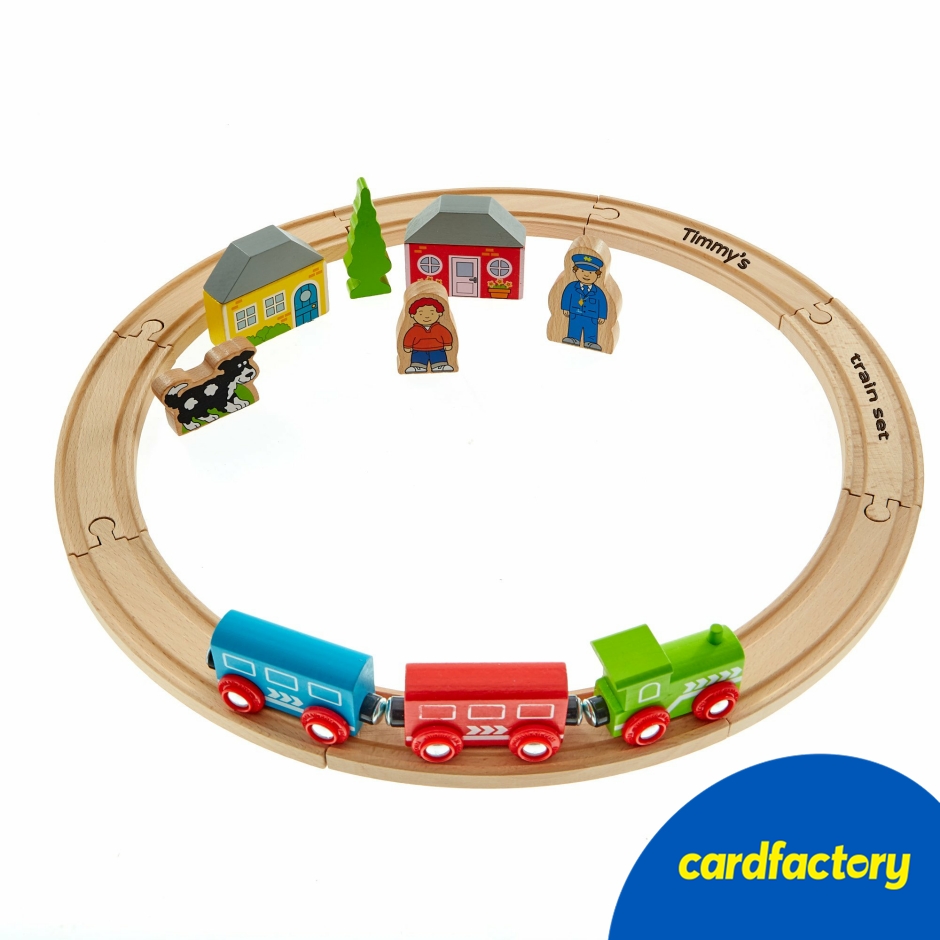 Image of Personalised Children's Train Set | Engraved Wooden Toy | Ethically-Sourced Wood | Custom Name Track | Suitable for Ages 3+ | 44cm Assembled Length