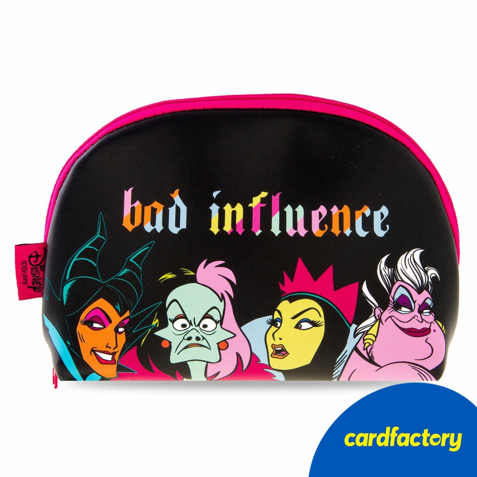 Image of Disney Villains Bad Influence Cosmetics Bag | Beauty Essentials Organizer | Secure Zip Closure | Compact Size 6cm x 21cm x 18cm