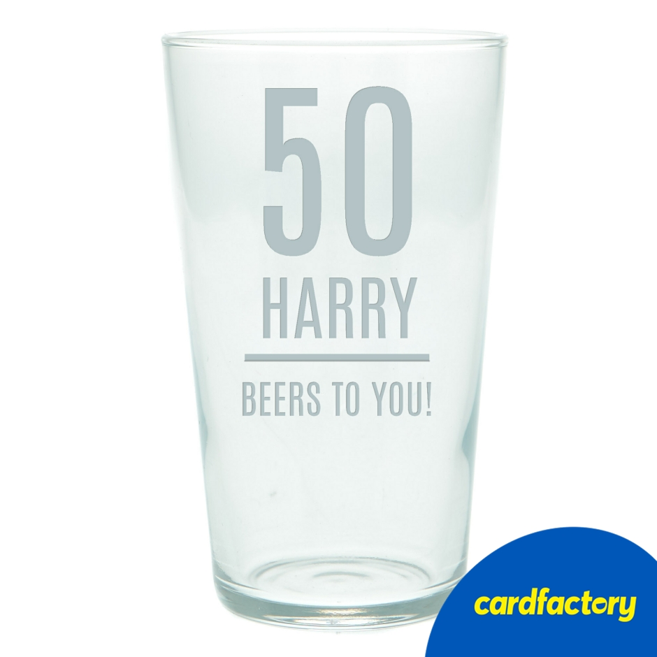 Image of Personalised 50th Birthday Pint Glass - Editable Age, Name &amp; Message