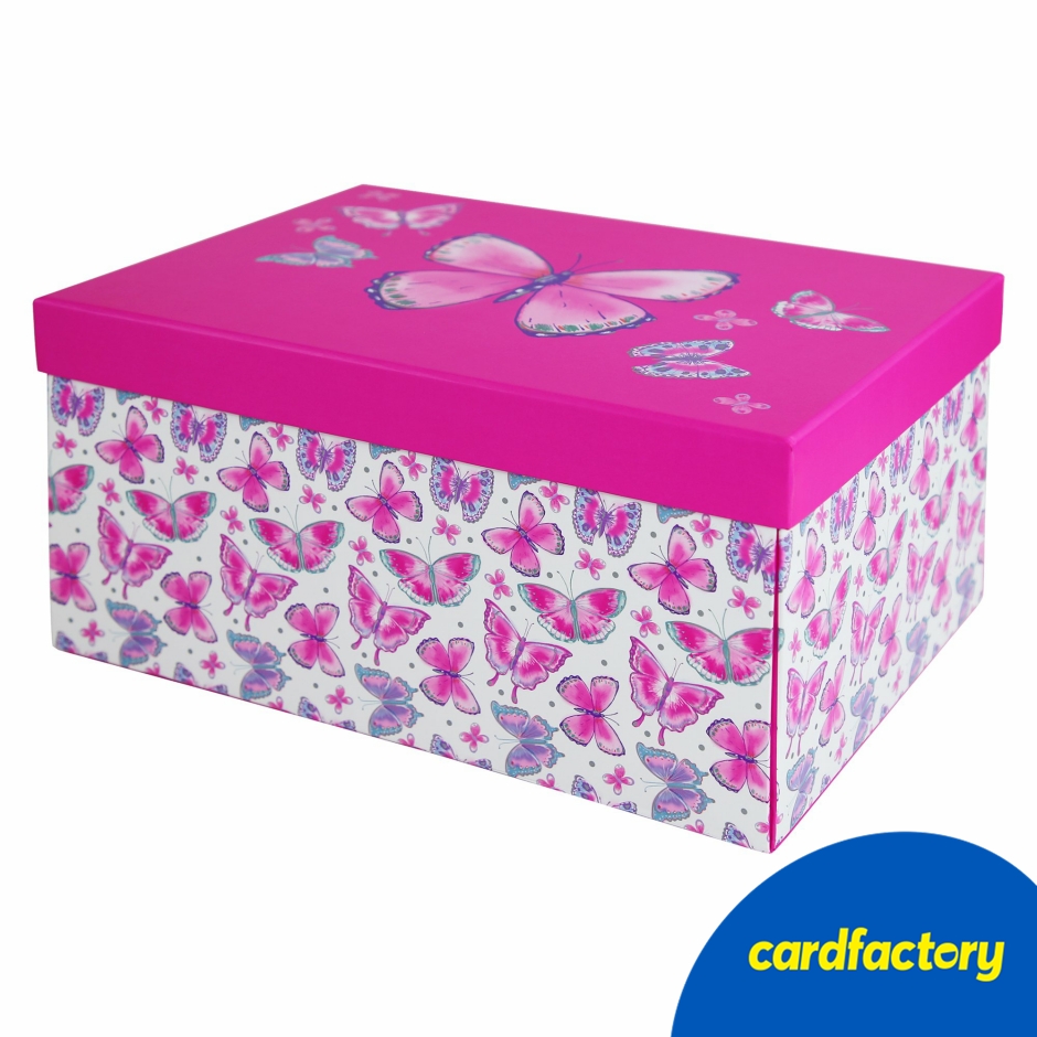 Image of Butterflies Flat-Pack Trunk Gift Box | Butterfly Pattern Design | Easy to Construct | Card Material | Dimensions 23cm x 34cm x 16cm