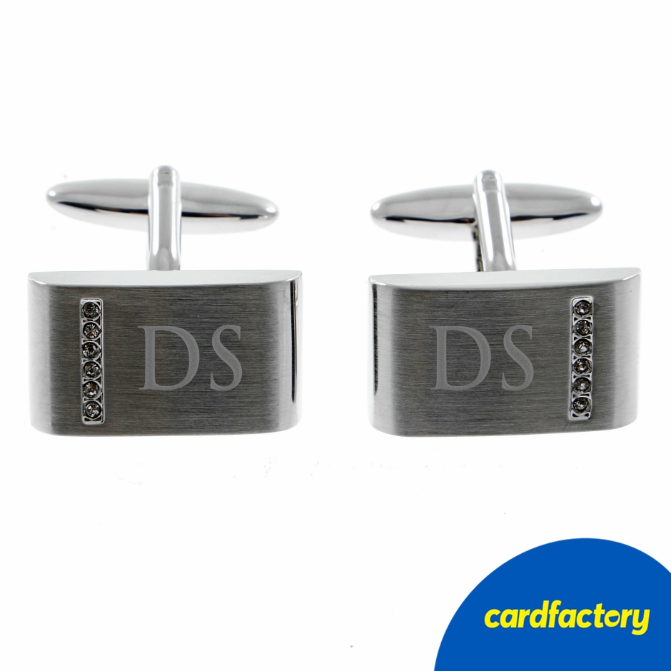 Image of Personalised Metal Cufflinks with Crystal Detail | Engraved Initials | Elegant Accessory | 1.5cm x 2cm | Perfect Gift for Him
