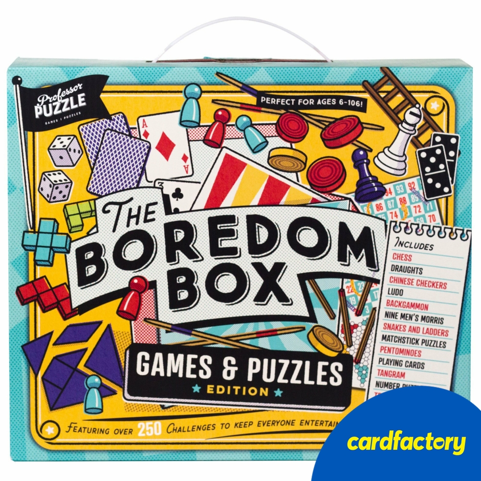 Image of Professor Puzzle Gift Boredom Busting Box | Indoor Fun &amp; Games Set | Includes Chess Checkers Trivia | Over 250 Activities | Family Entertainment