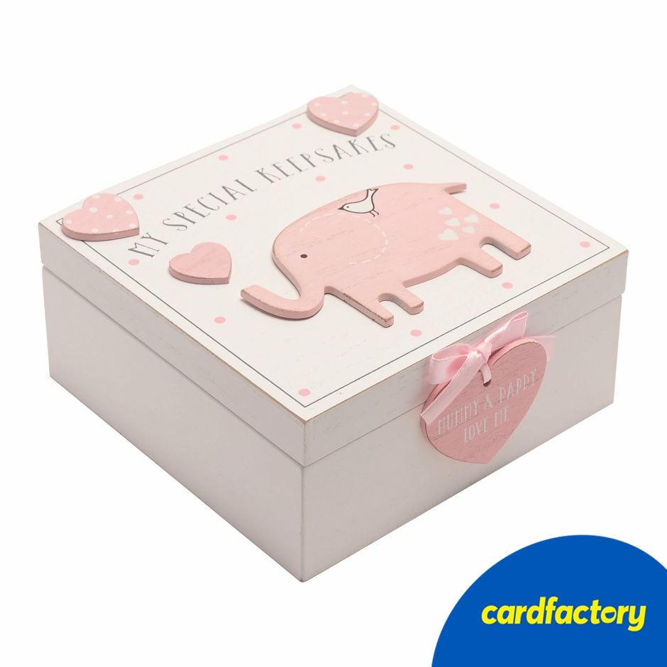 Image of Wooden Keepsake Box with Baby Elephant Design | Adorable Gift for Memories | Perfect for Baby's First Tooth | 7.5cm x 16.5cm x 16cm