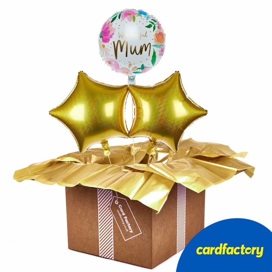 Wonderful Mum Floral Balloon Bouquet | 3 Helium Balloons | Delivered Inflated with Ribbon & Weight | Thoughtful Gift for Mum