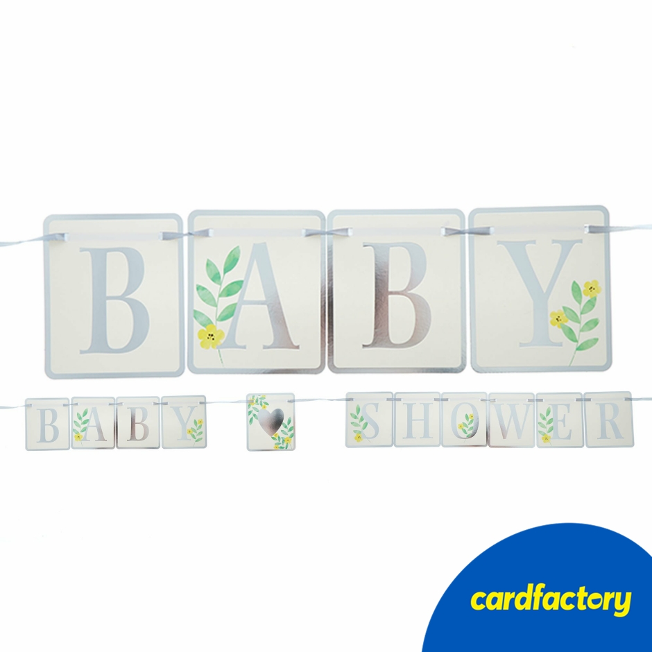 Image of Silver &amp; White Baby Shower Bunting