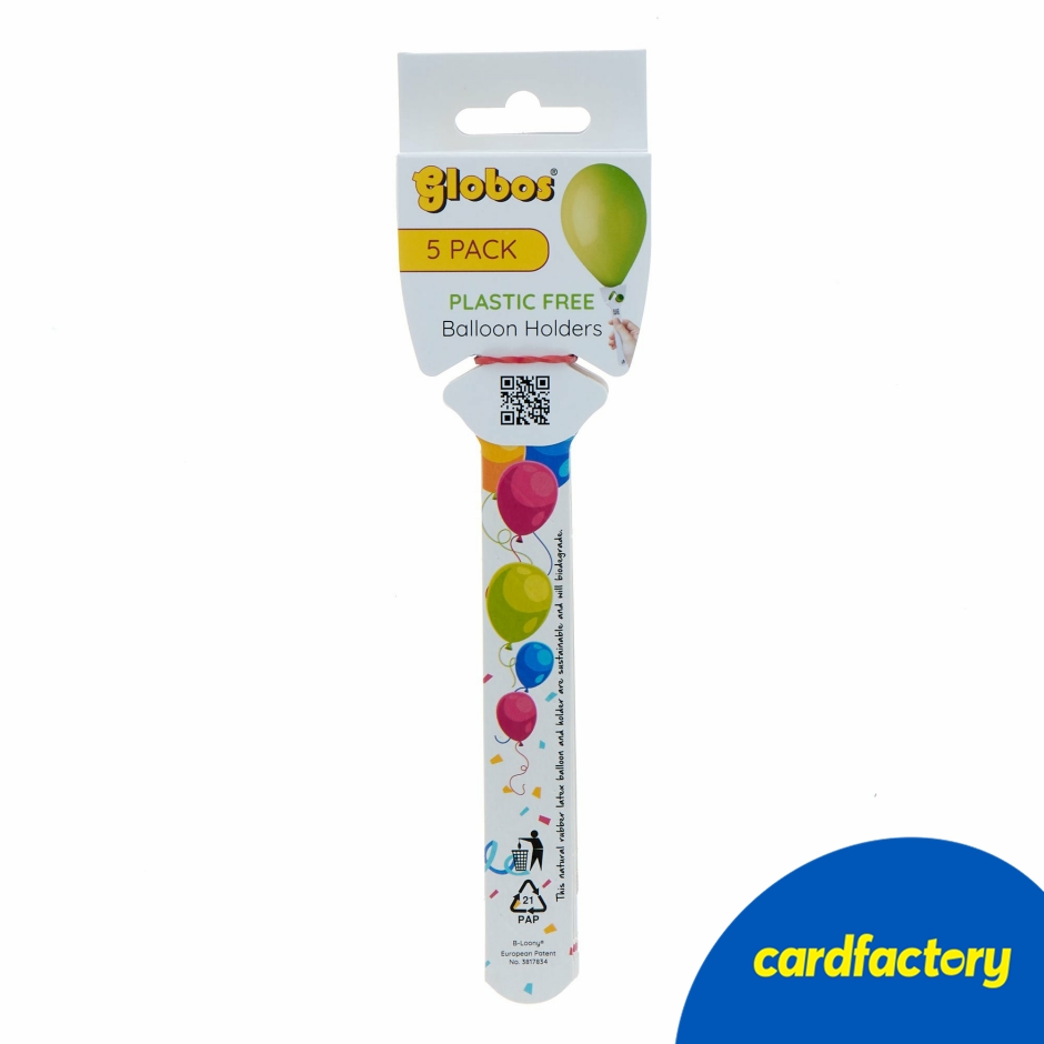 Image of Eco-Friendly Cardboard Balloon Grips | White Party Design | Recyclable Card Material | Pack of 5 | Easy to Use Party Supplies
