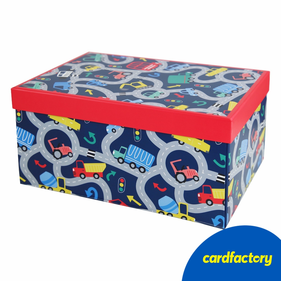 Image of Toy Car Pattern Gift Box | Sturdy Flat-Pack Design | Ideal for Various Gifts | Easy to Assemble | Dimensions 23cm x 34cm x 16cm