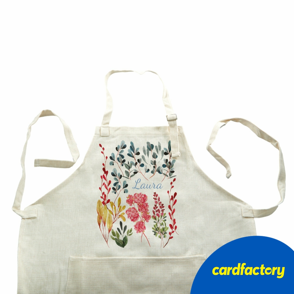 Image of Personalised Watercolour Floral Apron | Custom Name | 95% Polyester, 5% Cotton | One Size Fits All | Ideal Gift for Bakers and Cooks