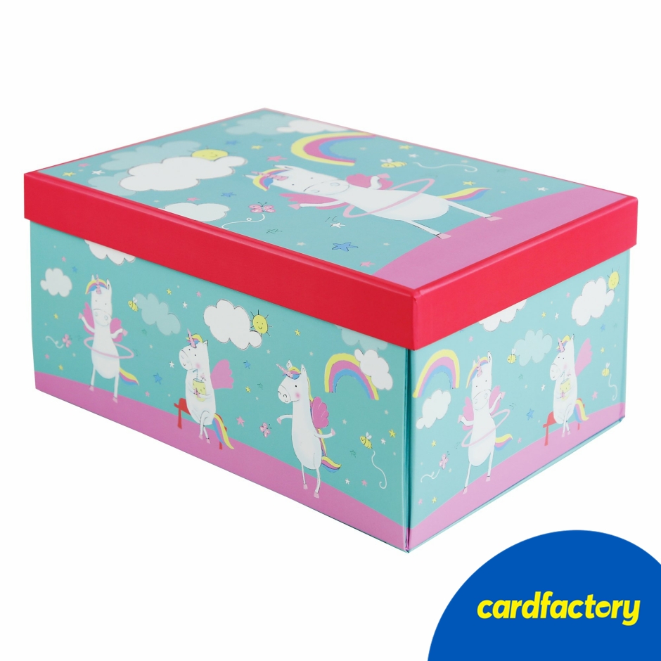 Image of Unicorn Flat-Pack Gift Box | Magical Card Box for Any Occasion | Easy to Construct | Dimensions: 23cm x 34cm x 16cm | Perfect for Gifts