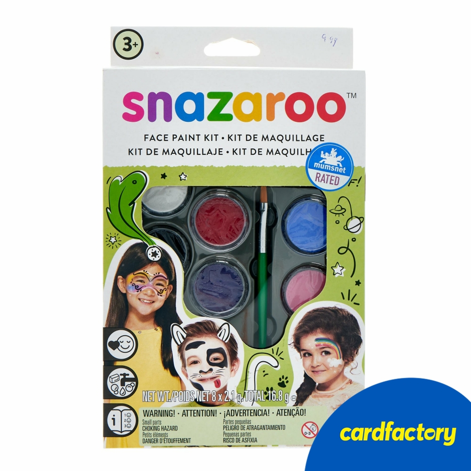 Image of Snazaroo Face Paint Kit | 8 Bright Colours | Dermatologically Approved | Easy to Apply &amp; Remove | Includes Sponge &amp; Idea Book