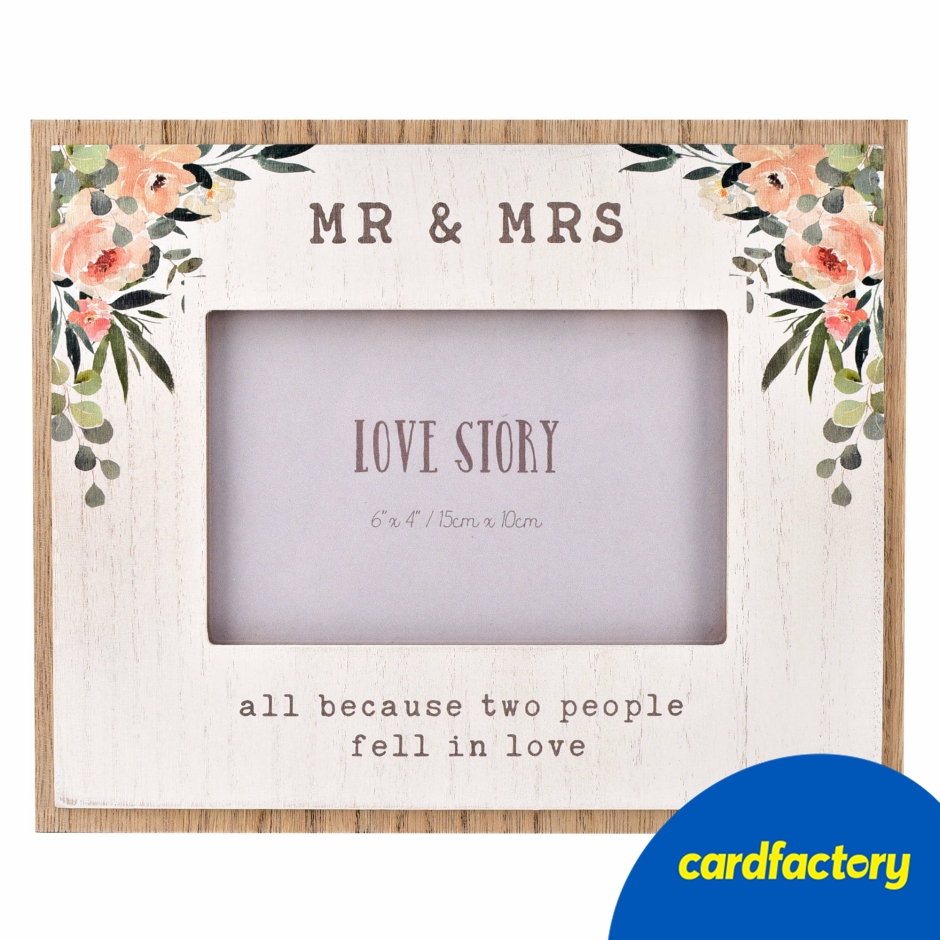 Image of Mr &amp; Mrs Floral Photo Frame | MDF | Perfect Wedding Gift | For 6x4-Inch Photo | 19.5cm x 24cm Display | Home Décor